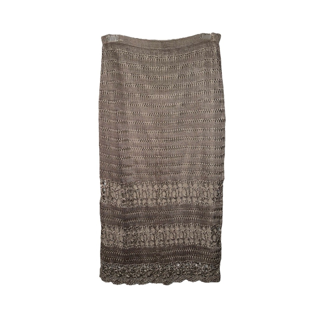 Chico's Tan Lined Crochet Midi Skirt Elastic Waist Ladies Size 1 (Med 8-10) NWT